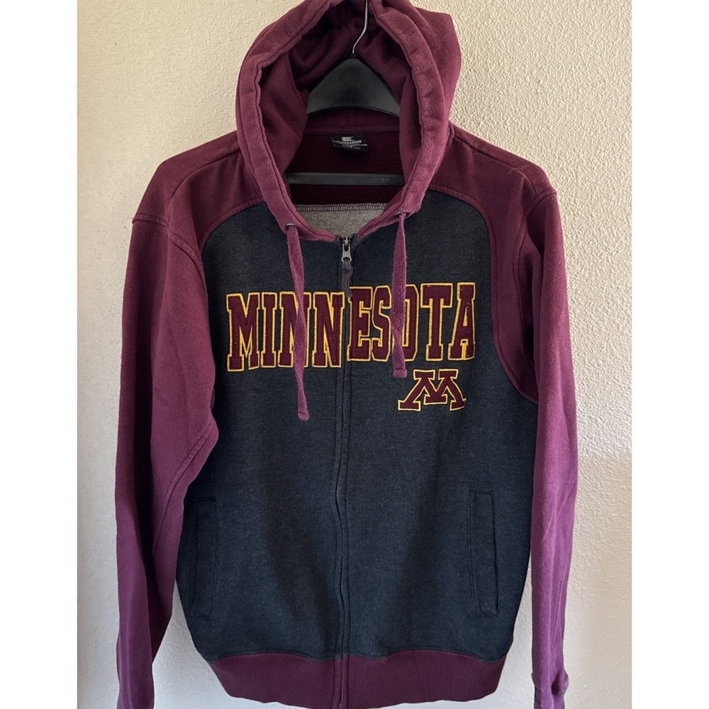 Full Zip Hoodie University Minnesota Golden Gophers Medium Dual Side Mascot